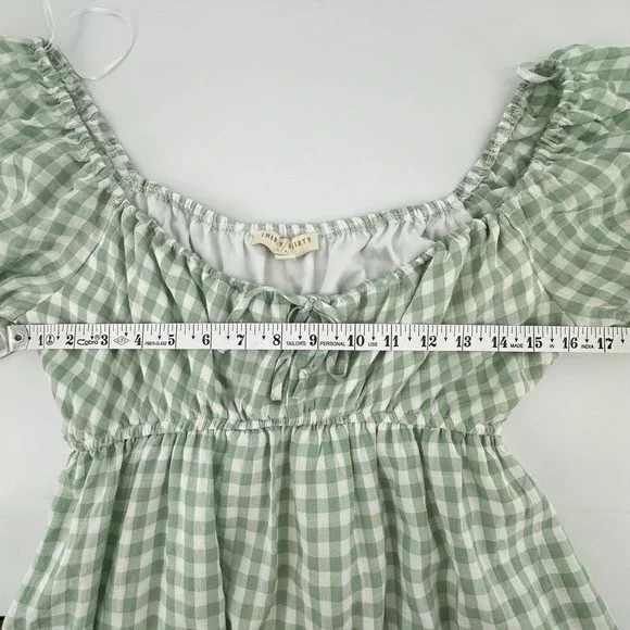 Thirty Thirty Gingham Dress M Green Ruffle Tier Cottagecore Romantic Puff Sleeve - Picture 6 of 8
